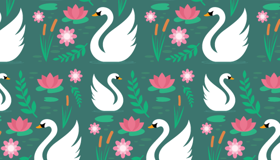 白天鹅和花朵图案背景矢量素材(AI/EPS)