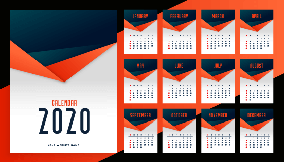 橘色黑色简约设计2020年日历矢量素材(EPS)