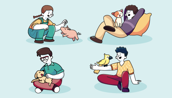 与宠物玩耍的人们矢量素材(AI/EPS)