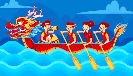 端午节快乐划龙舟的人们矢量素材(AI/EPS)