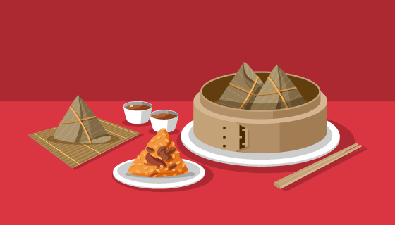 扁平风格的端午节粽子矢量素材(AI/EPS/PNG)