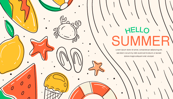 手绘风格夏天元素矢量素材(AI/EPS)