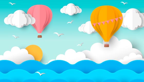 天空中的热气球夏天背景矢量素材(AI/EPS)