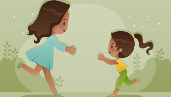 奔向一起的母女矢量素材(AI/EPS)