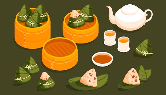 扁平风格美味端午节粽子矢量素材(AI/EPS/PNG)