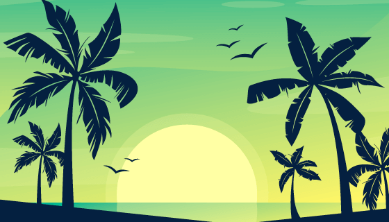 多彩棕榈树剪影背景矢量素材(AI/EPS)