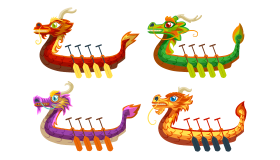 手绘风格多彩龙舟矢量素材(AI/EPS/PNG)