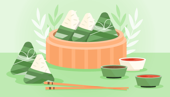 扁平风格的美味粽子矢量素材(AI/EPS)