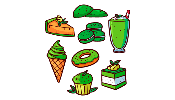 手绘风格绿色抹茶甜点矢量素材(AI/EPS/PNG)