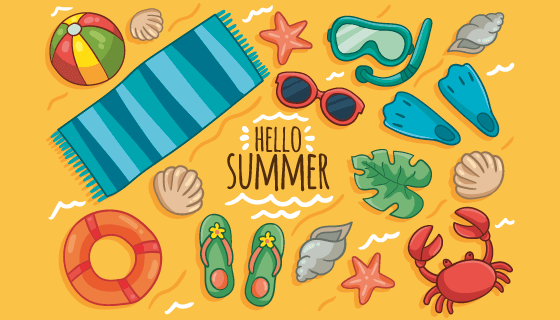 手绘风格夏天元素背景矢量素材(AI/EPS)