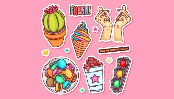 手绘风格可爱贴纸矢量素材(EPS)