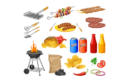 烧烤工具材料矢量素材(EPS/PNG)