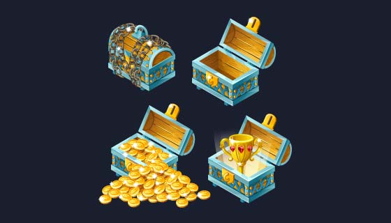 卡通风格宝箱和宝藏矢量素材(EPS/PNG)