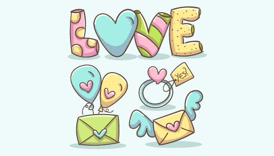 可爱的爱情浪漫元素矢量素材(AI/EPS/PNG)