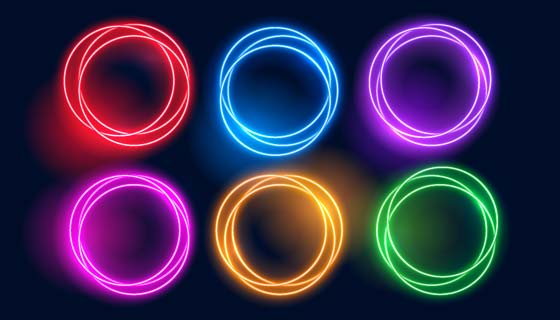 多彩炫丽的霓虹灯光圈矢量素材(EPS)
