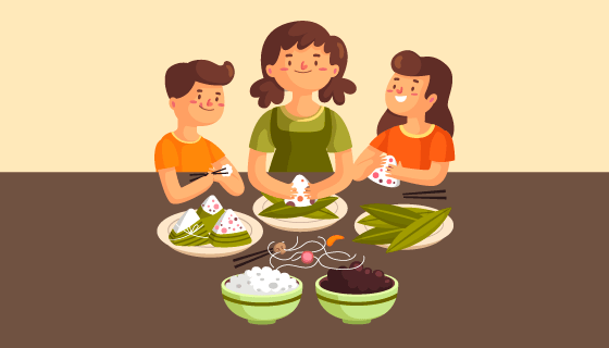 正在包粽子的人们矢量素材(AI/EPS)