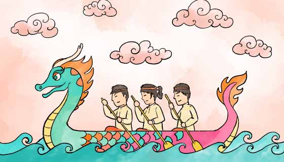 水彩风格端午节赛龙舟矢量素材(AI/EPS)