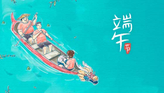 手绘赛龙舟端午节背景/壁纸矢量素材(AI/EPS)
