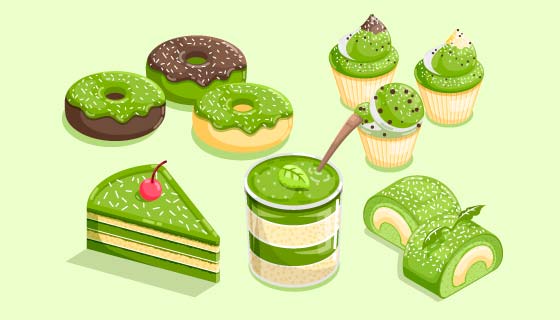 美味的绿色抹茶甜点矢量素材(AI/EPS)
