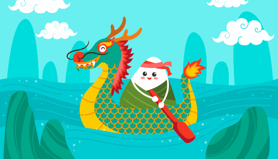 可爱的粽子划龙舟端午节背景矢量素材(AI/EPS)