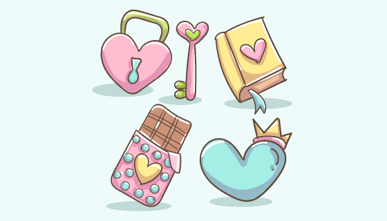 可爱的爱情元素矢量素材(AI/EPS/PNG)