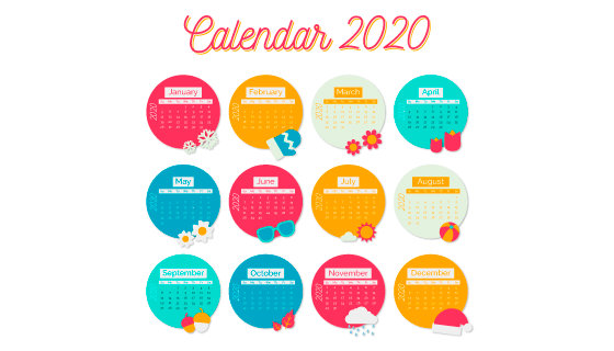 多彩圆圈设计2020年日历矢量素材(AI/EPS)