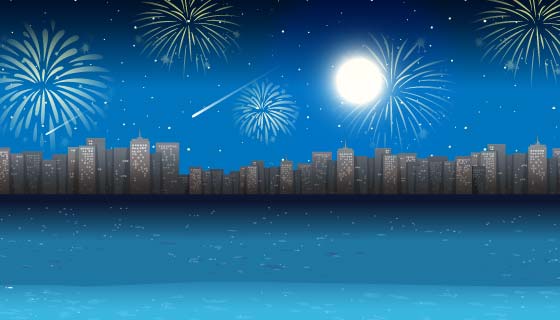 城市上空烟花庆典矢量素材(EPS)