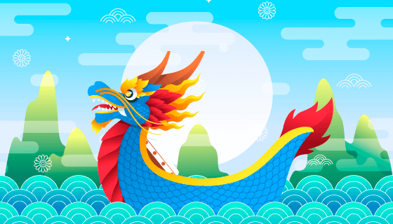 扁平多彩风格端午节龙舟背景矢量素材(AI/EPS)