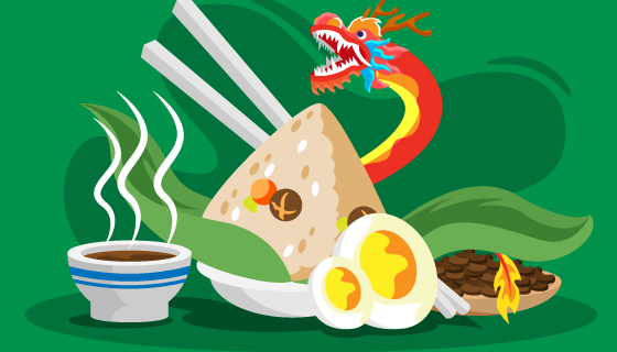 扁平风格粽子咸鸭蛋端午节矢量素材(AI/EPS)