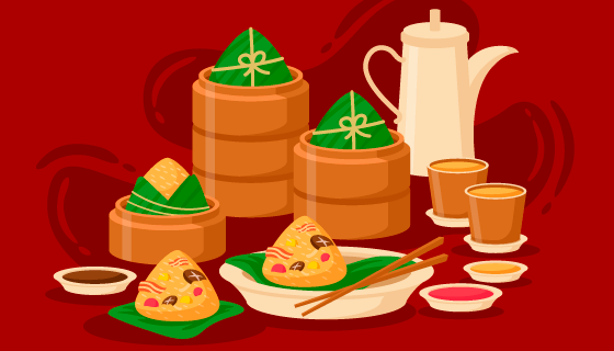 扁平风格美味粽子矢量素材(AI/EPS)