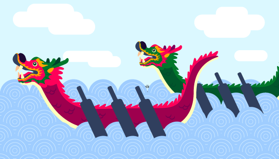 扁平风格龙舟背景矢量素材(AI/EPS)