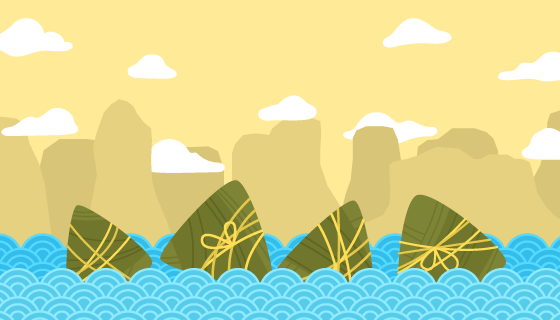 浪花上的粽子端午节背景/壁纸矢量素材(AI/EPS)