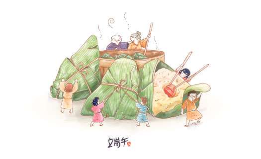 手绘风格吃粽子的人们矢量素材(AI/EPS)