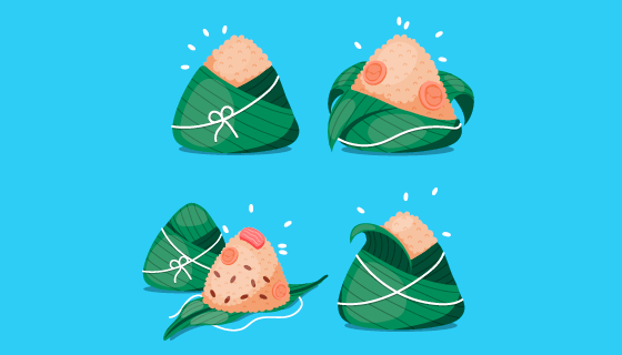 扁平风格美味粽子矢量素材(AI/EPS/PNG)