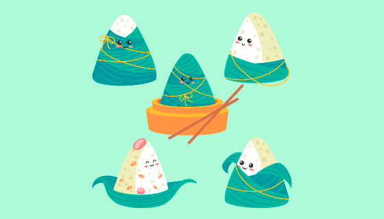 扁平风格可爱的粽子矢量素材(AI/EPS/PNG)