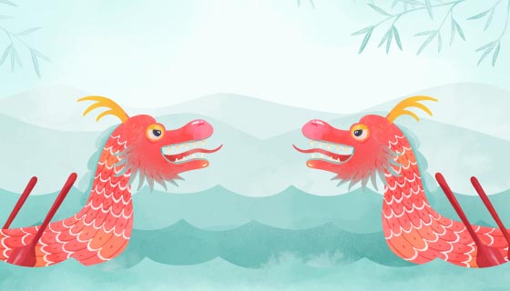 水彩风格端午节龙舟背景/壁纸矢量素材(AI/EPS)