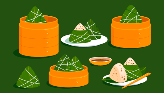 扁平风格美味粽子矢量素材(AI/EPS/PNG)