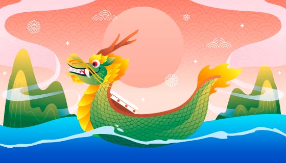 扁平风格的龙舟端午节背景矢量素材(AI/EPS)