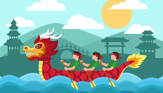 赛龙舟端午节背景/壁纸矢量素材(AI/EPS)