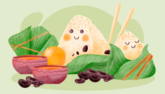 水彩风格可爱的粽子矢量素材(AI/EPS/PNG)