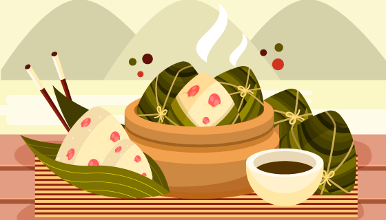 扁平风格端午节粽子背景矢量素材(AI/EPS)