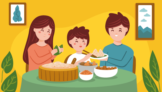 开心包粽子的一家人矢量素材(AI/EPS)