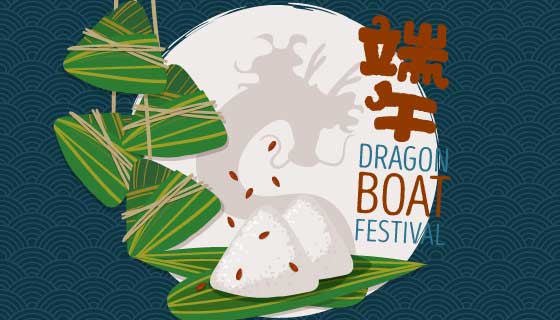 粽子和龙端午节背景矢量素材(AI/EPS)