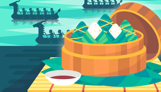 粽子和赛龙舟设计端午节背景矢量素材(AI/EPS)