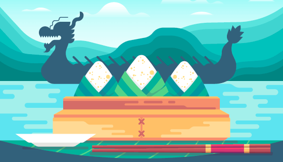 龙舟和粽子端午节背景矢量素材(AI/EPS)