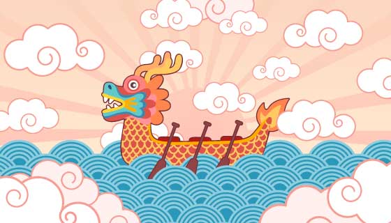 手绘风格端午节龙舟背景矢量素材(AI/EPS)