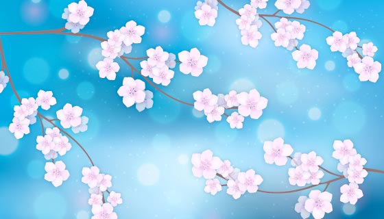 蓝色樱花背景矢量素材(EPS/AI)