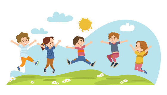 草地上跳跃的孩子们矢量素材(EPS)