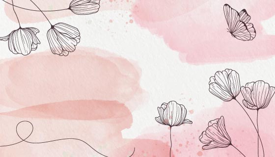 手绘花朵蝴蝶水彩背景矢量素材(AI/EPS)