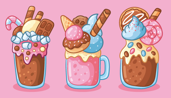 手绘风格夏季甜点矢量素材(AI/EPS/PNG)